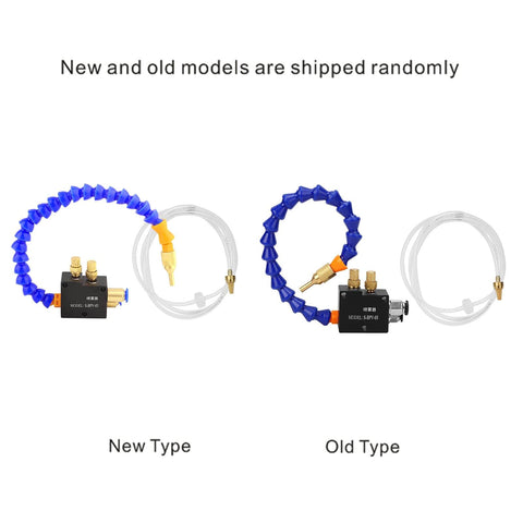 Cooling Mist Spray System For CNC Lathe And Milling Machines Water Coolant Sprayer Kit showing new and old types.