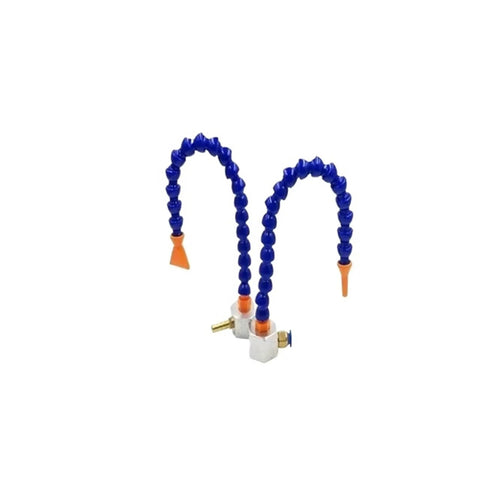 Cooling Oil Mist Coolant System For CNC Machines, automatic lubrication spray device with dual blue flexible hoses
