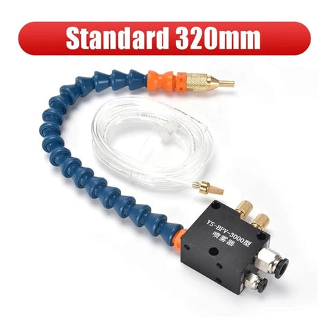 CNC Cooling Sprayer Mist For Lathe Milling Drill Engraving Machines with 320mm standard length showing plastic pipe and nozzle