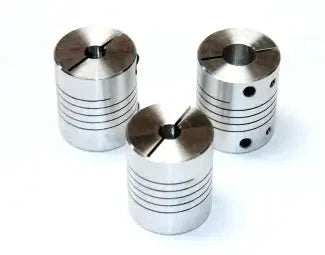 Metal couplings for 8x4 Ft. CNC Router Kit Rail Guide System w/16-20mm Rails & Ball Screws, showing three connectors.