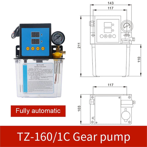 Engraving Machine Lubrication System Gear Oil Pump TZ-160-1C front view with dimensions and digital display