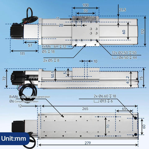 Diagram of FBX100-100mm Heavy CNC Linear Actuator Kit with Aluminum Alloy Fully Enclosed Linear Motion Stage Actuator