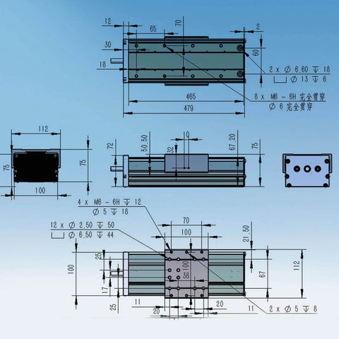 Technical drawing of 300mm heavy CNC linear actuator kit with enclosed aluminum stage, NEMA23 stepper, 1605 ball screw, dual MGN15 rails.