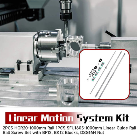 HGR20 Linear Motion Kit with 2pcs 1000mm Rails, SFU1605 Ball Screw, CNC router lathe setup