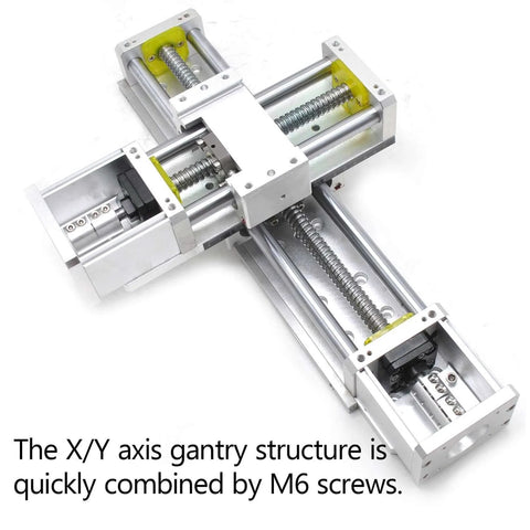 Top view of CNC Linear Motion Rail Guide 200mm Stroke Ball Screw Electric Linear Stage Actuator with Dust Cover for Nema23 Stepper Motor X Axis CNC Router showing X/Y axis structure.