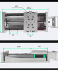 Top and side view of 300mm/11.81" Stroke CNC Linear Stage Motion Actuator X/Y/Z Axis Cross Sliding Table with 1605 Ballscrew