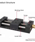 CNC Sliding Table, X/Y Axis Linear Stage Actuator, 75mm Stroke Manual Linear Position Stage with Ruler and Base, Linear Rail Ballscrew, Aluminum Alloy Slide Table