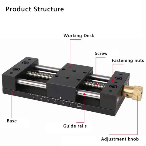 CNC Sliding Table, X/Y Axis Linear Stage Actuator, 75mm Stroke Manual Linear Position Stage with Ruler and Base, Linear Rail Ballscrew, Aluminum Alloy Slide Table