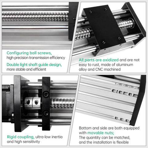 Double Optical Axis CNC Linear Stage Actuator With 1204 Ball Screw and 20mm Square Rail, Nema23 motor, aluminum alloy details