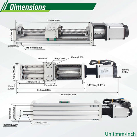 Servo Linear Actuator ZBX80 Plus CNC Linear Stage Motion Platform+400W 220V Servo Motor Without Brake+Driver, XYZ Axis Linear