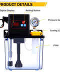 Automatic CNC Lubrication Oil Pump With Digital Display And Pressure Gauge, 110V 2L Electromagnetic Lubrication Pump, front view