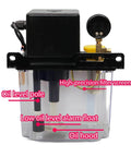 Automatic CNC Lubrication Pump System Kit front view with 1L transparent reservoir, oil level markers, and filter for CNC machine tools.
