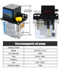 Front view of Pro-Grade Automatic Electromagnetic Lubrication Pump For CNC Routers And Engravers, 220V, 1L capacity, showing dimensions.