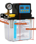 2L CNC Lubrication Pump System For Lathe Machine Tools With Dual Display, 2 Liter Tank, front view with gauge and measurements