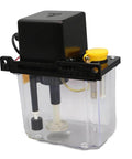 Side view of Plug And Play Ready CNC Lubrication Pump System with gauge, 1L or 2L capacity, electromagnetic automatic oil pump for CNC engravers.