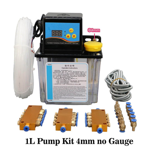 Automatic CNC Lubrication Pump System Kit For Lathe And CNC Machine Tools, 1L Lubricant Pump, 4mm Feed Lines, AC110V Power