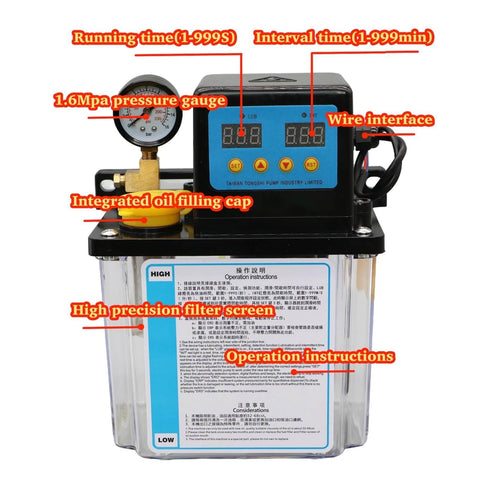 Pro Grade CNC Automatic Lubrication Pump System With Electromagnetic Drive 4mm Output 1L Or 2L Capacity showing front panel controls