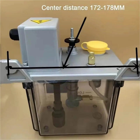 Side view of Pro Grade Electric Intermittent Lubrication Pump For CNC Machine Tools Lathe And Milling Machines Lubricator 220V 110V, center distance marked.