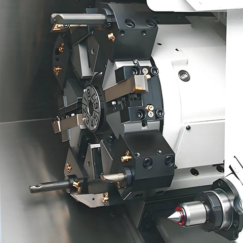 CNC lathe with Set Of 5 14mm Brass Ball CNC Nozzles With 4mm Slanted Hole installed for jewelry machining cooling