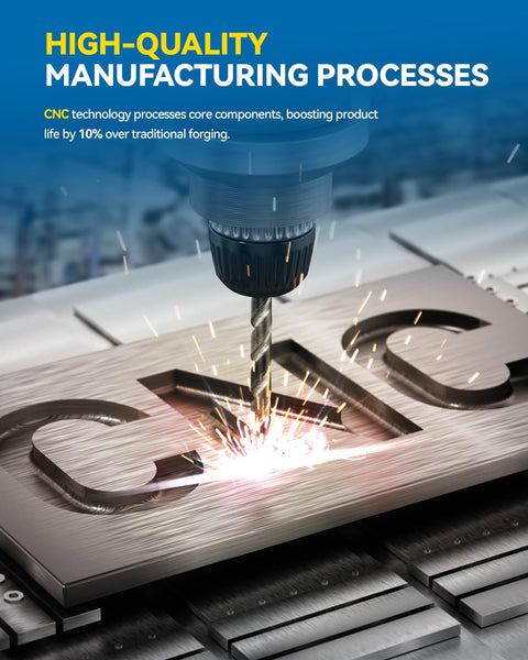 Close-up of CNC machine drilling metal with sparks during high-quality manufacturing process.