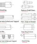 Technical drawing of machining options for 1605 Linear Motion CNC Ball Screw with Anti Backlash Nut, including threading and grooves.
