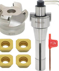 2.5 Inch Face Milling Cutter Kit With KM12 Holder And 63mm CNC End Mill R8 FMB22 Shank Shell Mill Arbor Four SEHT1204 Carbide Inserts 8mm Hex Wrench And T20 Wrench All In One Precision Milling Tool Set For CNC Machining