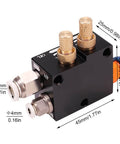Mist Coolant Lubrication Spray System For CNC Machines And Metal Cutting With 360 Degree Adjustable Nozzle Durable POM Plastic Steel Construction Corrosion Resistant High And Low Temperature Tolerance Adjustable Oil Flow Ideal For Engraving Machines BPV, close-up with dimensions