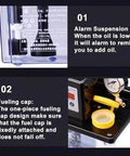 Close-up of Workhorse 24V Electromagnetic Lubrication Pump showing alarm suspension ball and fueling cap with digital display and pressure gauge.