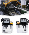 Automatic Lubricating Oil Pump With Alloy Gear Pump For CNC Machines 110V Electronic Display Panel shown with transparent black reservoir.