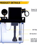 Automatic CNC Lubrication Oil Pump With Digital Display And Pressure Gauge, 110V 2L, showing oil pipe and power connector details