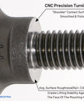 Close-up of Two Pack Heavy Duty Lifting Eyebolts Five Eighth By Eleven Thread showing CNC precision turning.