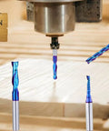 5PCS CNC Router Bits Set 1/4 inch Shank Spiral Carbide End Mill Multipurpose Router Bits displayed on a wooden surface