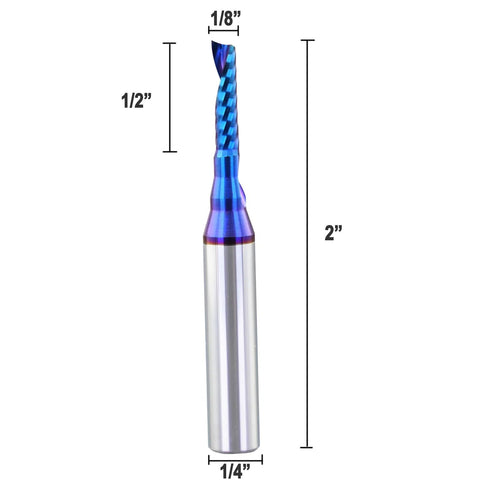 CNC router bit with 1/4 inch shank, 1/8 inch diameter, solid carbide, from 5PCS CNC Router Bits Set 1/4 inch Shank Spiral Carbide End Mill