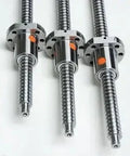 Close-up of three ball screws for 4'X8' Feet CNC Router Kit Rails & Ball Screws XYZ Travel 48" x 96" x 10" inch.