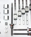 Components of 8x4 Ft. CNC Router Kit Rail Guide System w/16-20mm Rails & Ball Screws including rails, ball screws, and bearings.