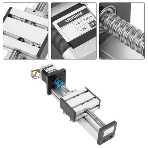 Automatic ball screw linear CNC slide table with stepper motor, 100mm stroke aluminum actuator stage for industrial automation