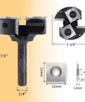 CNC Spoilboard Surfacing Router Bit with 1/4 Inch Shank, 1-3/8 Inch Cutting Diameter, showing carbide inserts and dimensions