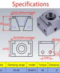 Specifications of Heavy Duty 2 Pack CNC Stop Block Kit With Push And Pull Action Cam Clamps, showing dimensions and features.