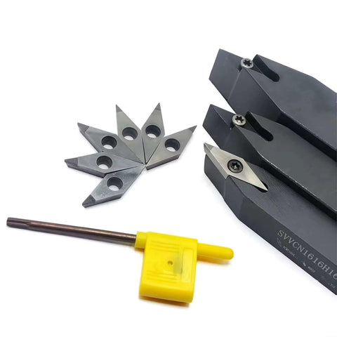 External Square Turning Tool Holder Set for CNC Lathe with 16mm, 20mm, 25mm sizes includes five VCGW 1604 PCD CBN carbide inserts