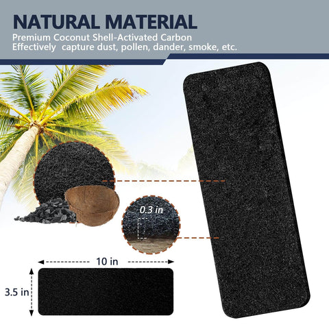10 Pcs Activated Coconut Shell Carbon Ceiling Fan Filters For Blades, easy stick-on installation, size 10x3.5 inches.