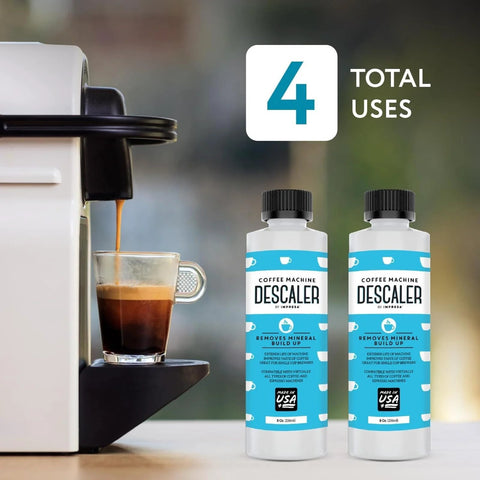 Two Pack Universal Coffee Descaler For All Machines Including Keurig Nespresso Delonghi And Other Single Serve Coffee And Espresso Makers Made In USA 8 Oz Bottles Providing Four Descale Sessions