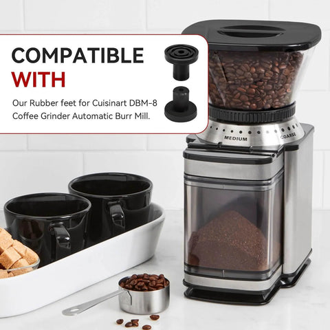 Rubber Feet Bumper Replacement Set For DBM-8P1 Coffee Burr Mill Grinder shown with grinder and accessories