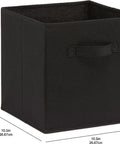 Six collapsible fabric storage bin with sturdy handle for shelves, measuring 10.5 x 10.5 x 11 inches, shown in side view