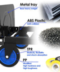 Close-up of materials used in 3 In 1 Collapsible Heavy Duty Hand Truck Dolly Cart With Wheels And Straps Folding Two Or Four Wheel Convertible Carrier Portable Adjustable Load Cart For Boxes Cartons And Shopping Handles Up To 500 Lbs, including metal tray, ABS plastic, TPR, and PP components.