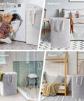Two Pack Large Collapsible Laundry Hampers 80L Each Freestanding Waterproof Interior Foldable Laundry Baskets With Easy Carry Handles For Laundry Room Bedroom Bathroom College Dorm Grey 2x80L