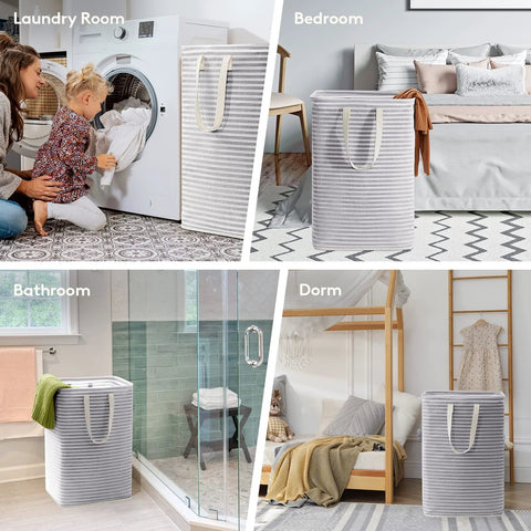 Two Pack Large Collapsible Laundry Hampers 80L Each Freestanding Waterproof Interior Foldable Laundry Baskets With Easy Carry Handles For Laundry Room Bedroom Bathroom College Dorm Grey 2x80L