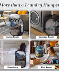 Collapsible Mesh Pop Up Hamper With Wide Opening And Side Pocket Breathable Sturdy Foldable Space Saving Design For Clothes