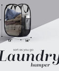 Collapsible Mesh Pop Up Hamper With Wide Opening And Side Pocket Breathable Sturdy Foldable Space Saving Design For Clothes
