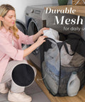 Collapsible Mesh Pop Up Hamper With Wide Opening And Side Pocket Breathable Sturdy Foldable Space Saving Design for laundry