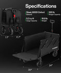 Collapsible Wagon With Tailgate For Camping And Outdoors, 320 Lb Load Capacity, All Terrain Wheels, Adjustable Handle, Pet Friendly